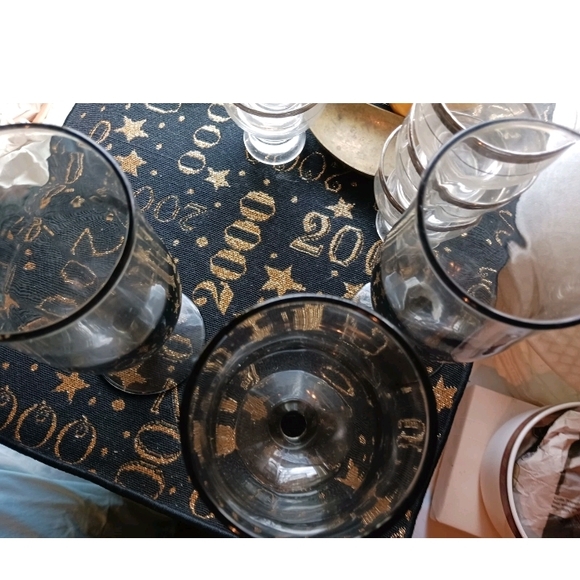 Set of Three  Glass Goblets Light Smokey Gray Tulip Shaped Footed Water - Picture 2 of 2